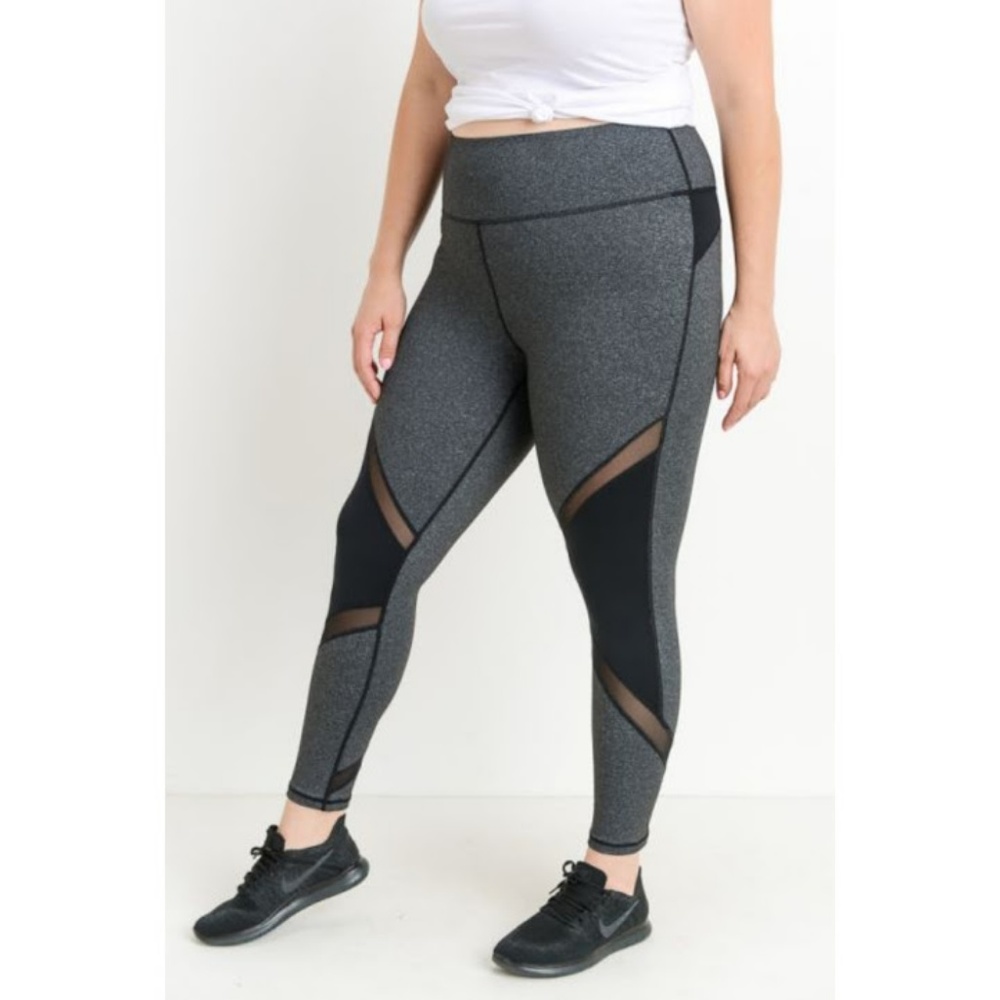 Highwaist Slanted Colorblock Mesh Full Leggings - Picture 4 of 5